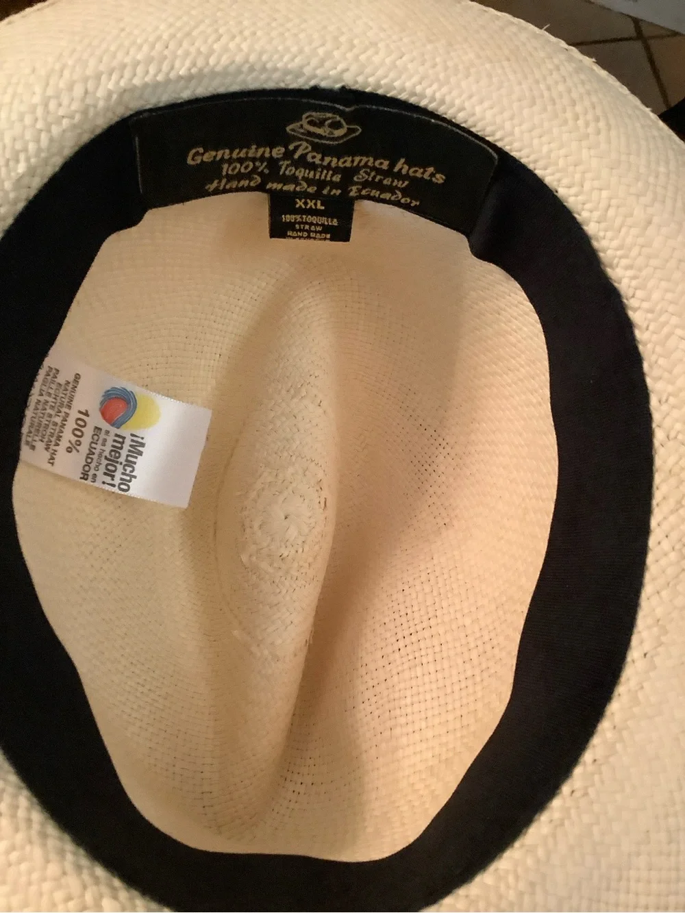 Men's Cream Straw Fedora with Black Band and Patterned Strap Band XXL
